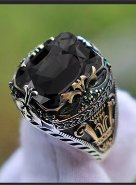 新款镶嵌翡翠男士奢华戒指个性复古霸气指环出席宴会派对首饰品