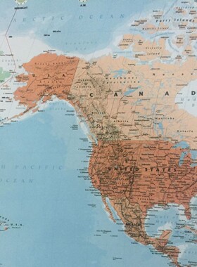 铜版纸双面覆膜防水纸质英文世界地图map
