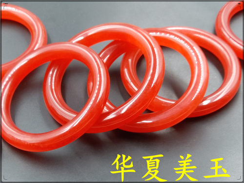 华夏美玉 精品高档冰种红色鸡血玉圆条手镯 特价 - 图3