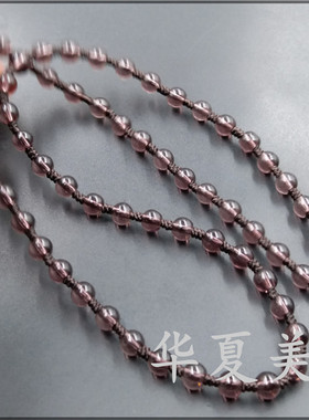 华夏美玉 新款精品高档6毫米紫晶圆珠项链绳 紫色珠子链子 编织绳
