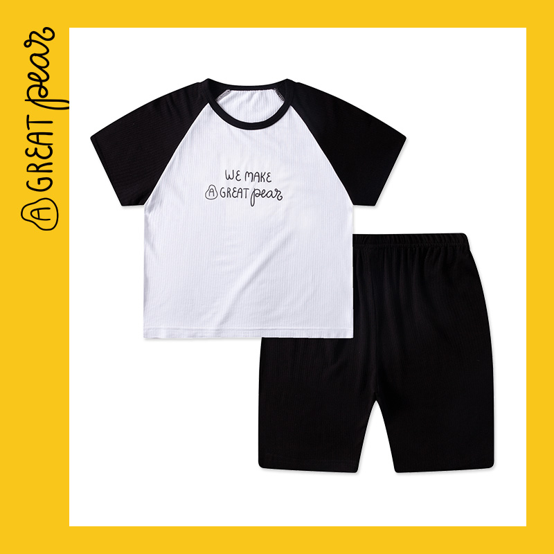 男童短袖套装夏季薄款中大童运动服两件套2024新款儿童撞色家居服