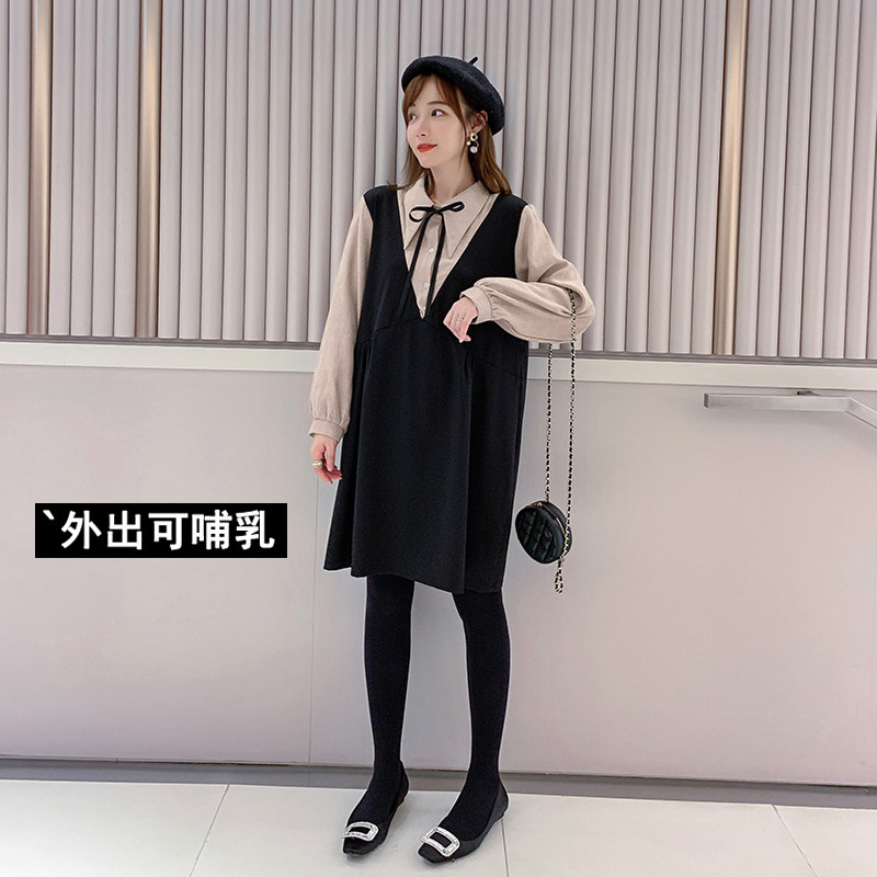 哺乳衣外出款秋款两件套潮连衣裙 资兰哺乳衣/月子服