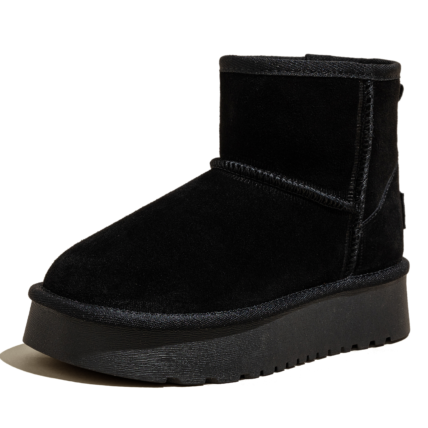 黑色加绒短筒厚底雪地靴女2025冬季新款东北松糕底内增高加厚棉鞋 - 图3