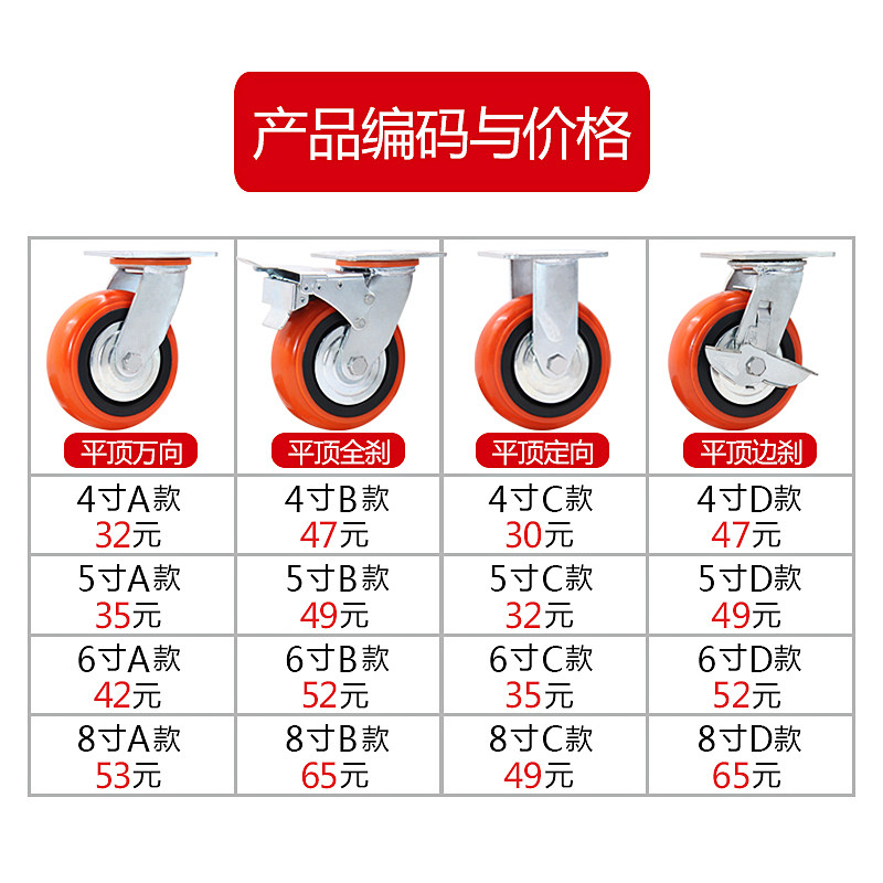4寸6寸脚轮重型韩式圆弧PU万向轮脚轮设备货架推车轮子5寸8寸脚轮_虎窝淘