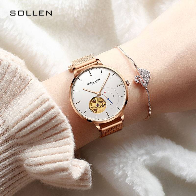 双11新品简约时尚防水款欧美机械表 格尼邦纳国产腕表