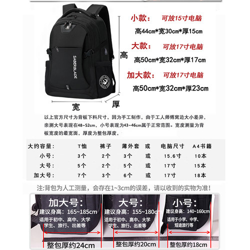 背包男双肩包大学生高中初中女书包大容量瑞士商务电脑包新款旅行 - 图1