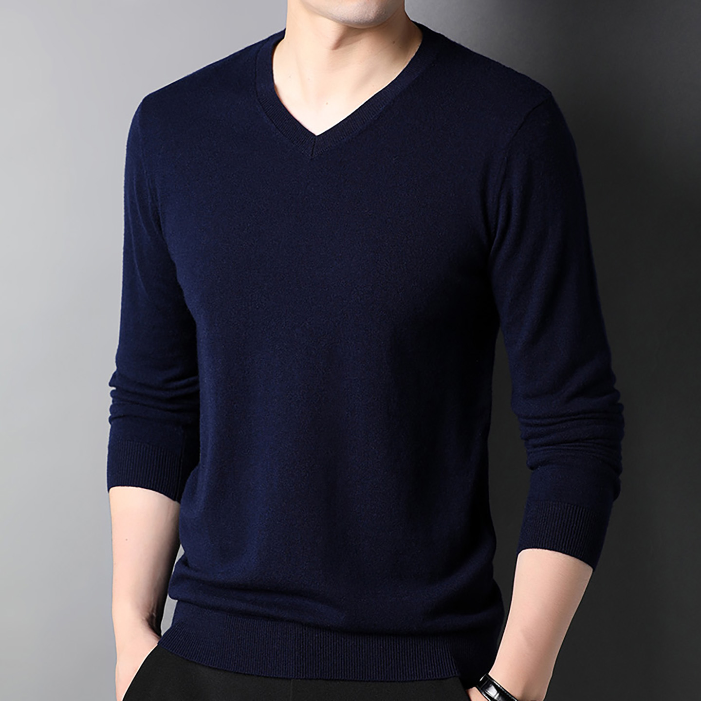 2025新款羊毛衫男100纯羊毛打底衫毛衣V领秋冬季男士内搭针织衫 - 图0