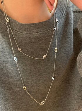 双层叠戴长款猪鼻子项链女高端配饰2025新款轻奢小众高级感毛衣链