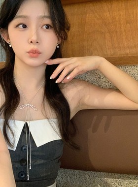 韩国蝴蝶结吊坠长拉出项链的妇女简单利基多功能毛衣链吊带颈部配