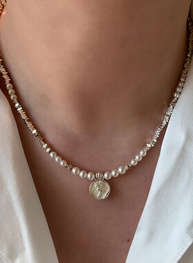 碎银子装饰珍珠项链配饰女2025新款高级感轻奢小众叠戴锁骨链颈链