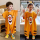 Summer pure cotton short-sleeved jumpsuit for boys and girls, parent-child jumpsuit, cartoon cute middle-aged and older children's home clothes
