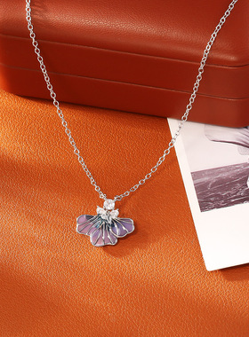 爆款蓝色鸢尾花锆石项链高级感轻奢时尚优雅气质锁骨链仙女风颈链