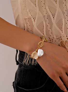 海洋度假风贝壳仿珍珠不规则几何项链欧美个性气质高级感项饰女