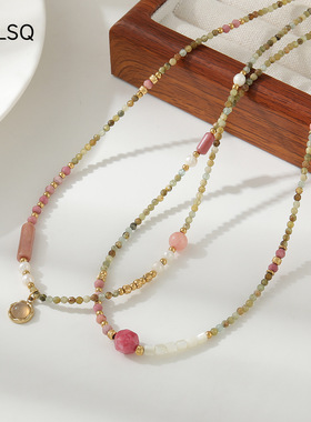 新款彩色天然红纹石串珠项链夏季女高级感小众设计可叠戴首饰批发