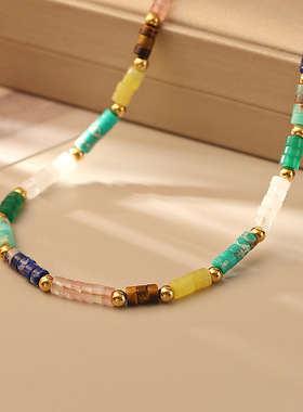 彩色串珠项链多巴胺时尚高级感锁骨链女波西米亚度假风手链