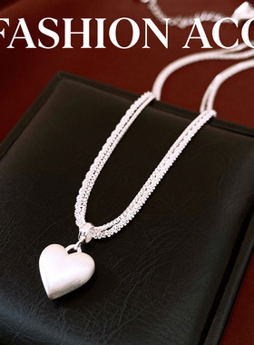 双层拉丝爱心吊坠项链女轻奢高级感锁骨链精致百搭项饰设计感小众
