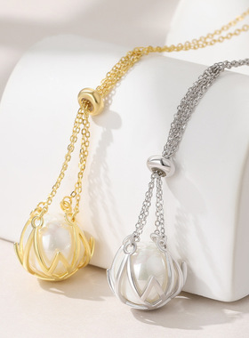 S925纯银网兜免打孔珍珠吊坠女