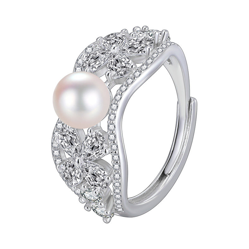 S925 sterling silver ring female DIY pearl ring accessories