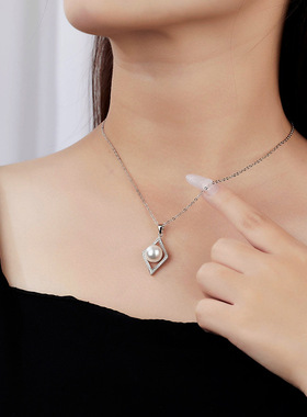 跨境新款S925纯银澳白贝珠吊坠女小众设计精致时尚项坠DIY银托