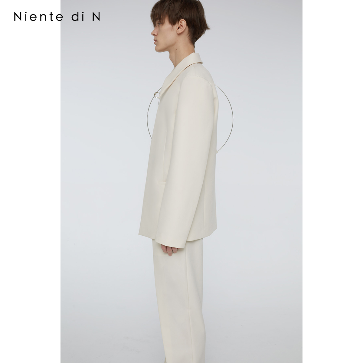 Niente di N原创设计不对称斜扣西服一粒扣极简风廓形显瘦外套男-图1