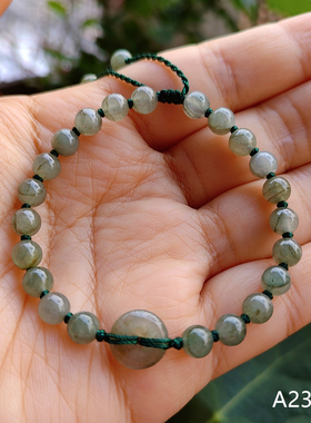 细款精挑翡翠平安扣手链小玉珠手串女天然玉石绳编送情侣闺蜜儿童