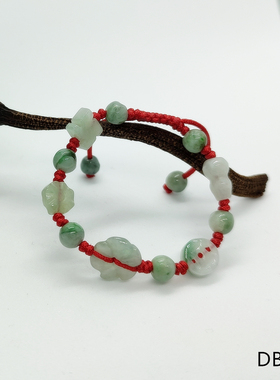 多宝防四眼压惊天然翡翠转运红手绳四眼钱八卦葫芦送满月百日男女