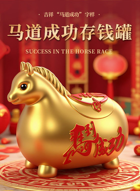 创意马到成功搪胶存钱罐摆件