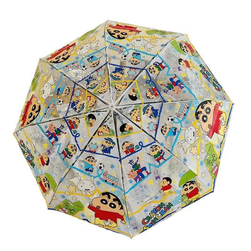 蜡笔小新透明雨伞儿童学生可爱网红全自动伞直杆伞加厚卡通伞