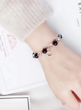 森焱阁黑曜石白水晶手链礼盒装