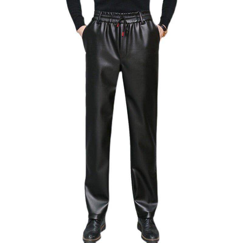 防风防水冬季男士高腰皮裤摩托车加绒中老年休闲皮裤宽松直筒长裤,淘宝优惠券,粉丝福利购,淘宝优惠卷