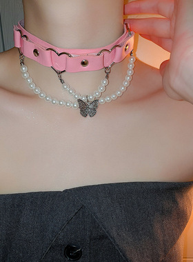 项圈锁骨链铃铛玉都遇皮质锁骨链