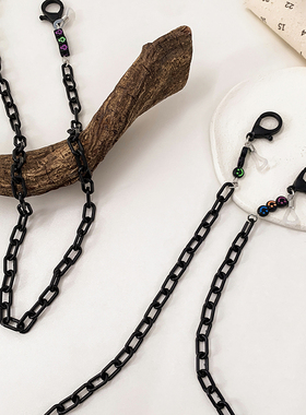 黑色口罩链子挂绳蓝牙耳机眼镜防丢韩版个性链条女项链挂脖装饰链