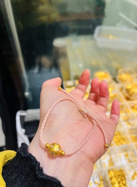 新中式国潮风点钻拉丝星芒珠粉色手绳手链高颜值猫眼珠手百搭