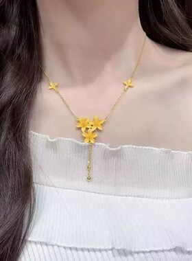 新中式金店同款古法三生花流苏项链繁花似锦锁骨链婚嫁仿三金女