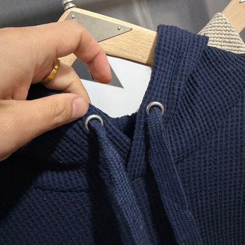 欧美单男士春秋款宽松透气华夫格连帽卫衣潮流美式休闲大码长袖 - 图0