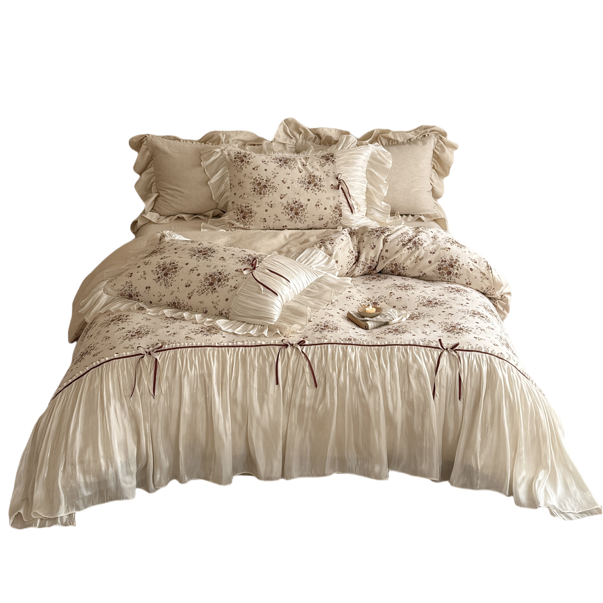 法式复古玫瑰棉麻混纺四件套蝴蝶结被套床单高级感公主风床上用品,淘宝优惠券,粉丝福利购,淘宝优惠卷