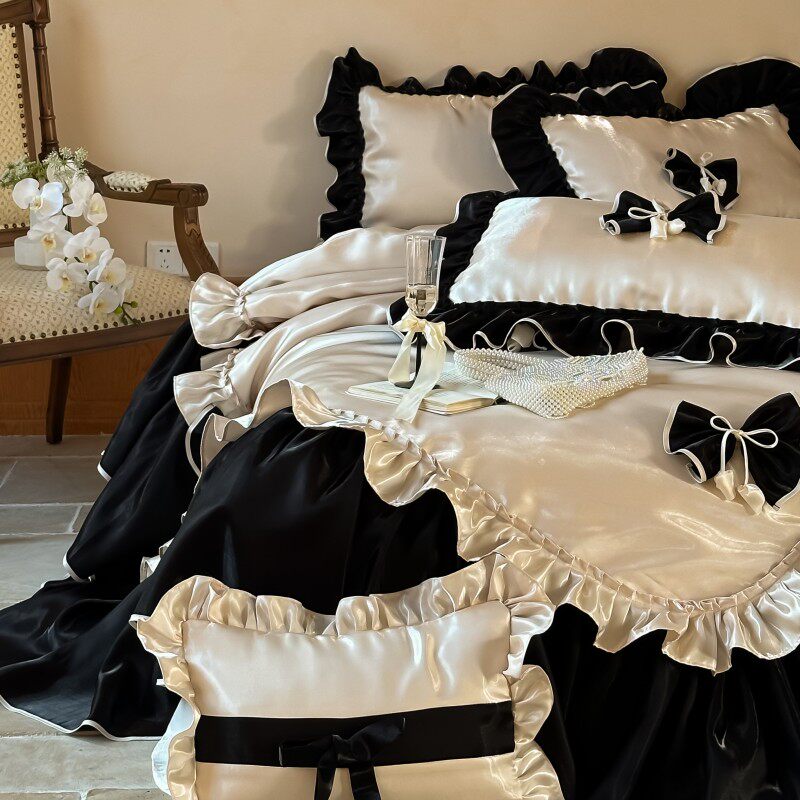 法式轻奢浪漫公主风长绒棉四件套全棉纯棉蝴蝶结被套少女心床上品