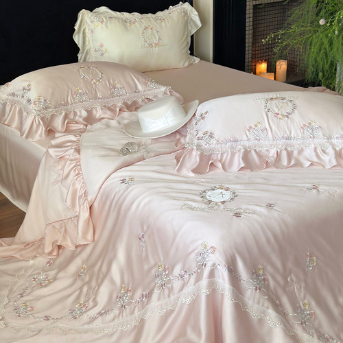 法式夏季双面兰精天丝夏凉被四件套浪漫花卉可水洗凉感空调薄被子 - 图1