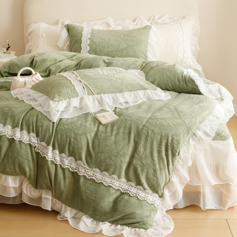 法式高端牛奶绒四件套珊瑚绒冬季保暖被套加厚柔软公主风床上用品 - 图0