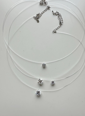 一颗钻隐形鱼线人鱼泪925银项链