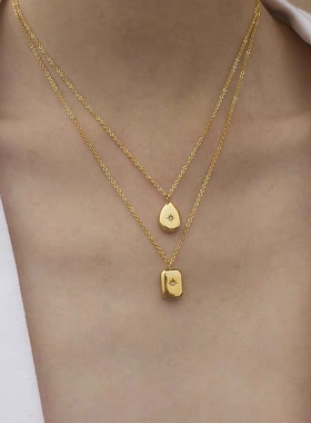 钛钢不掉色八芒星简约水滴锁骨链