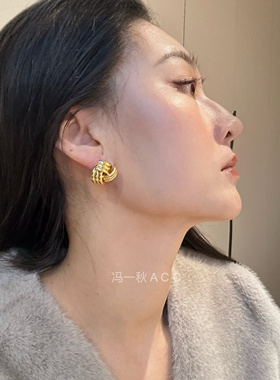 欧美小众麻花耳订镀24K金耳环