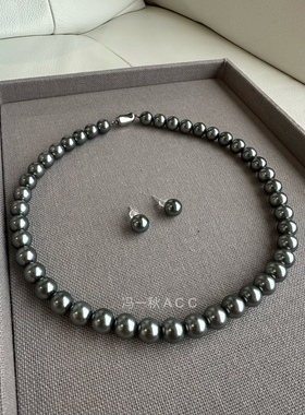 人造大溪地锁骨链黑色珍珠项链女
