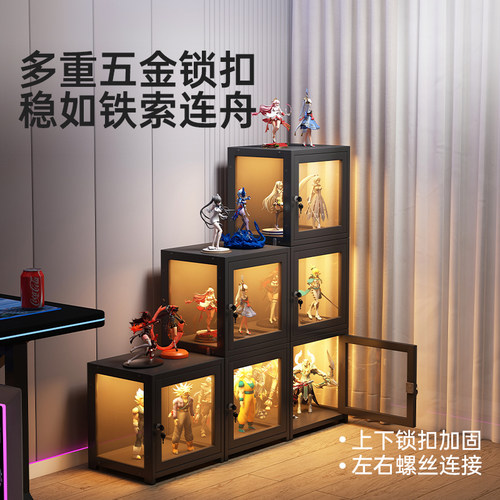 带灯带锁手办柜盲盒收纳展示柜透明防尘模型玩具摆柜亚克力展示盒 - 图1