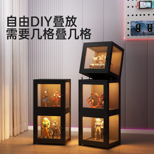 带灯带锁手办柜盲盒收纳展示柜透明防尘模型玩具摆柜亚克力展示盒 - 图0