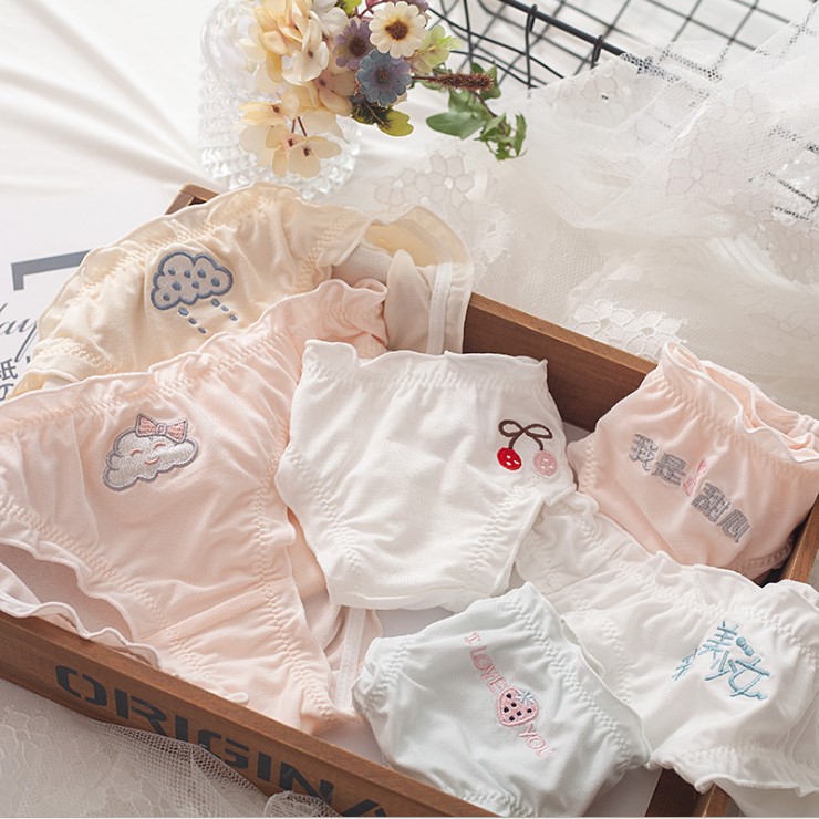 N604舒适女士低腰人棉面料透气甜美可爱刺绣女生内裤M/L/XL - 图0
