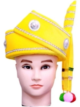 苗族彝族傣族帽彝族男士牛角帽 带角民族大帽子葫芦丝演出帽红色