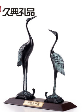 青铜器灵芝鹤婚庆会议祝寿古玩