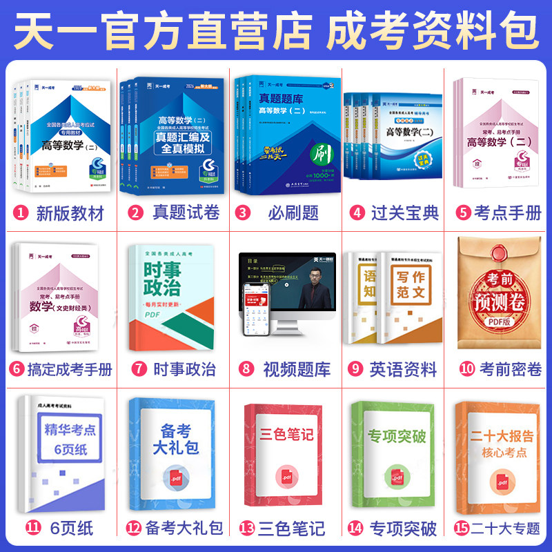 天一成考2026成人高考专升本教材复习学习资料历年真题试卷题库高起专政治英语一二语文高等数学艺术概论医学综合文理函授自考