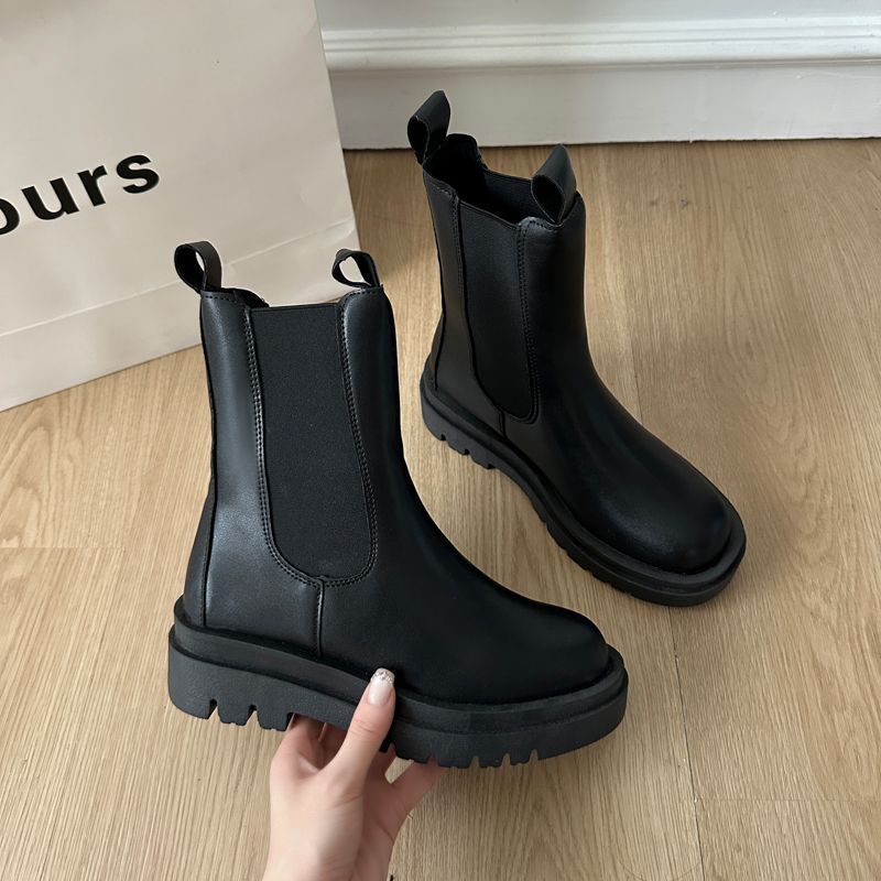 Mona same style Martin boots women's British style spring and autumn single boots motorcycle mid-tube chimney boots thick-soled Chelsea short boots